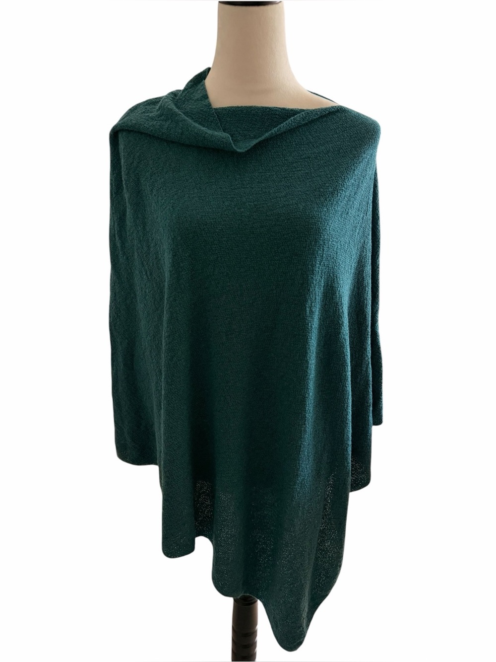 Eileen Fisher Teal Green Knit Poncho One Size Bohemian Fall Comfy Warm